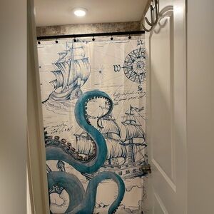 Nautical Shower Curtain with Blue and White Design